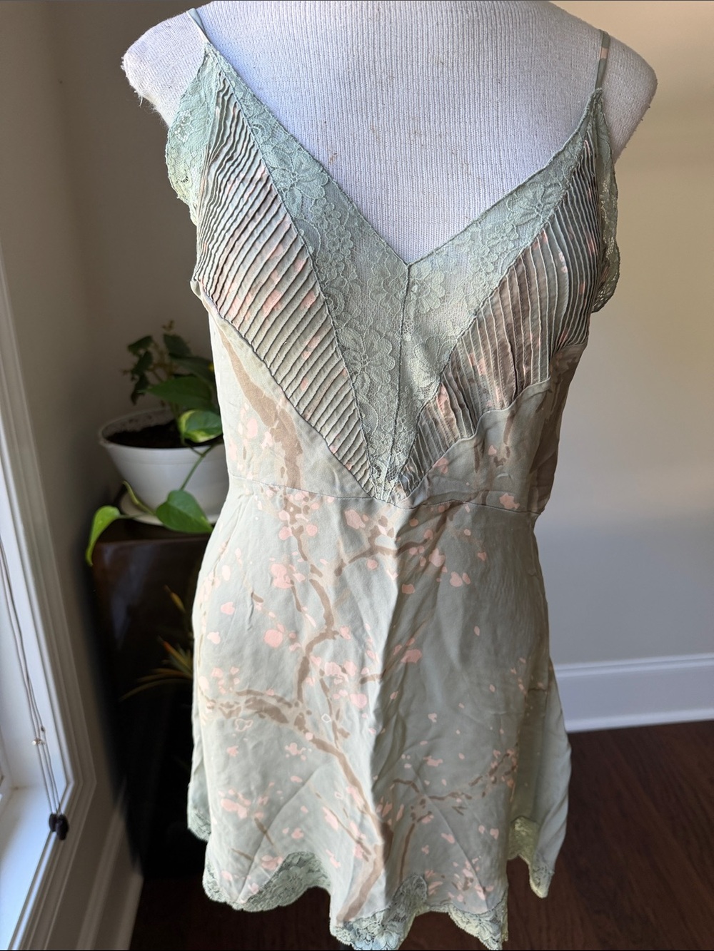 Pastel Green Lace-Trim Floral Slip
